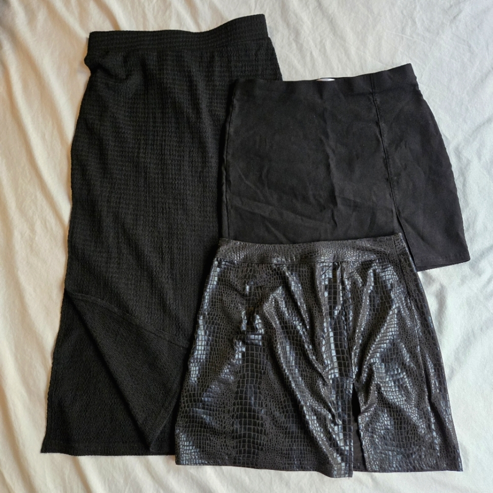 Bundle 3 Shein Black Slit Skirts sz S: two mini and one midi